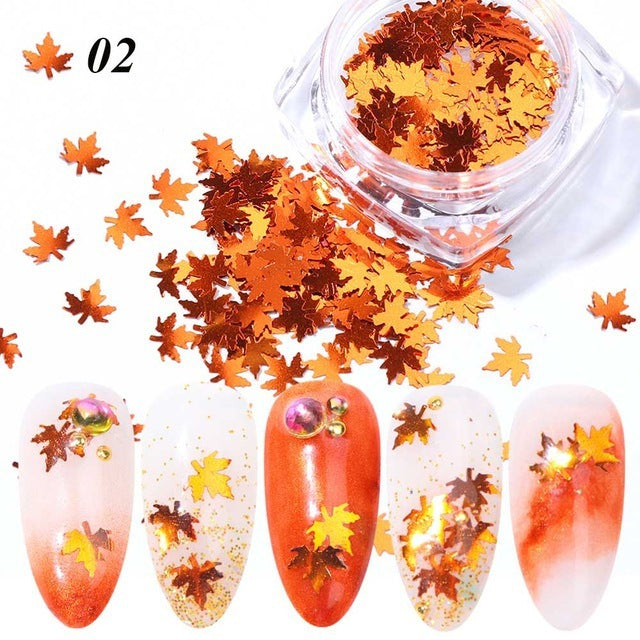 Gradient Maple Leaf Nail Sequins – Autumn Nail Art Decoration